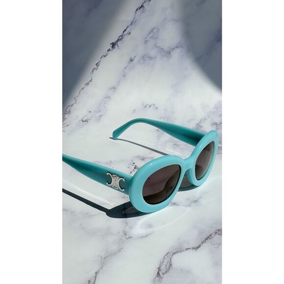 NEW Celine CL40312U Triomphe Blue Round Sunglasses - Picture 10 of 10